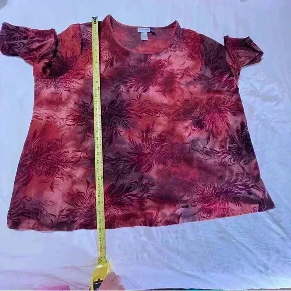 Catherines Blouse Women Size 3XWP Red Velvet Burgundy Flower Retro Artsy Rustic - Picture 4 of 7